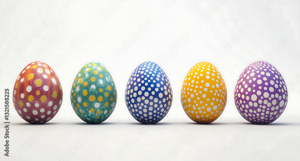 Obraz premium Row of colorful decorative Easter eggs with intricate patterns, festive holiday design for spring celebrations and Easter traditions