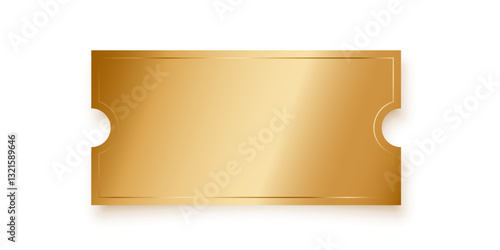 Golden ticket isolated on transparent background. Gold coupon, sticker or discount tag mockup. Cinema, theater, concert, party, event, festival invitation entrance. Realistic vector illustration.
