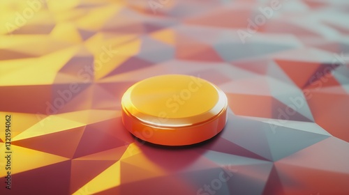 Abstract Golden Cylinder on Geometric Orange Background Modern Design 3D Render Art Shiny Clean     