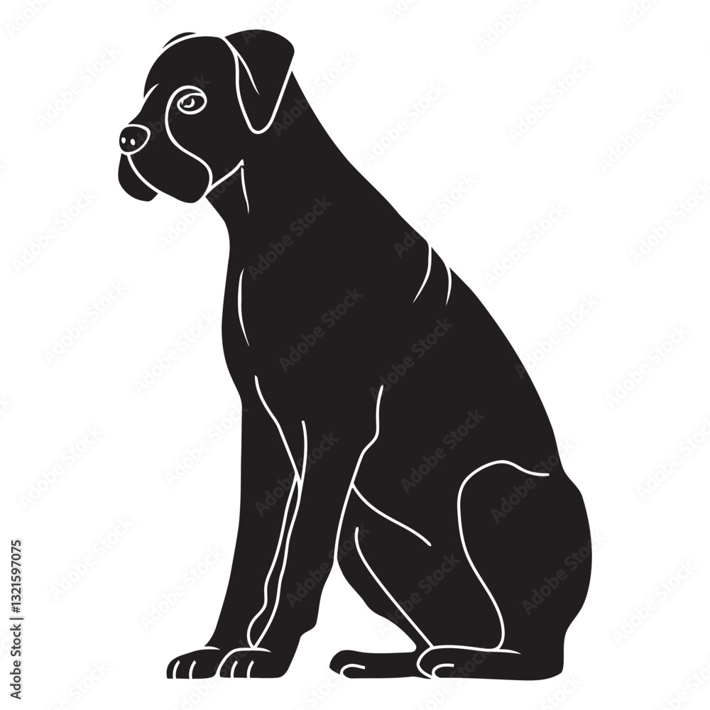 Fototapeta premium boxer dog sitting black.