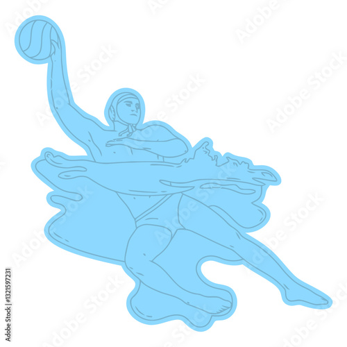 waterpolo player in water line art.