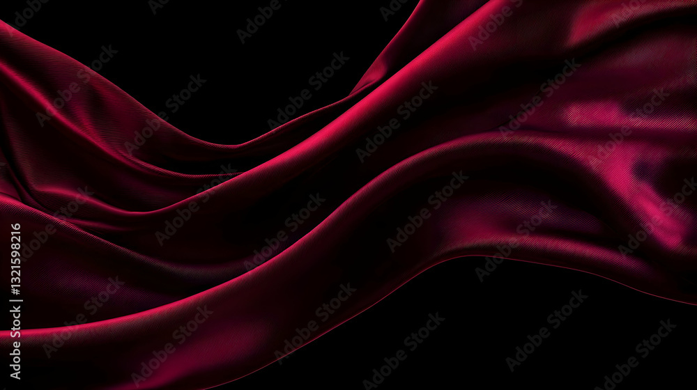Obraz premium Flowing Burgundy Fabric With Intricate Textures On Black Background 3D Render Digital Art