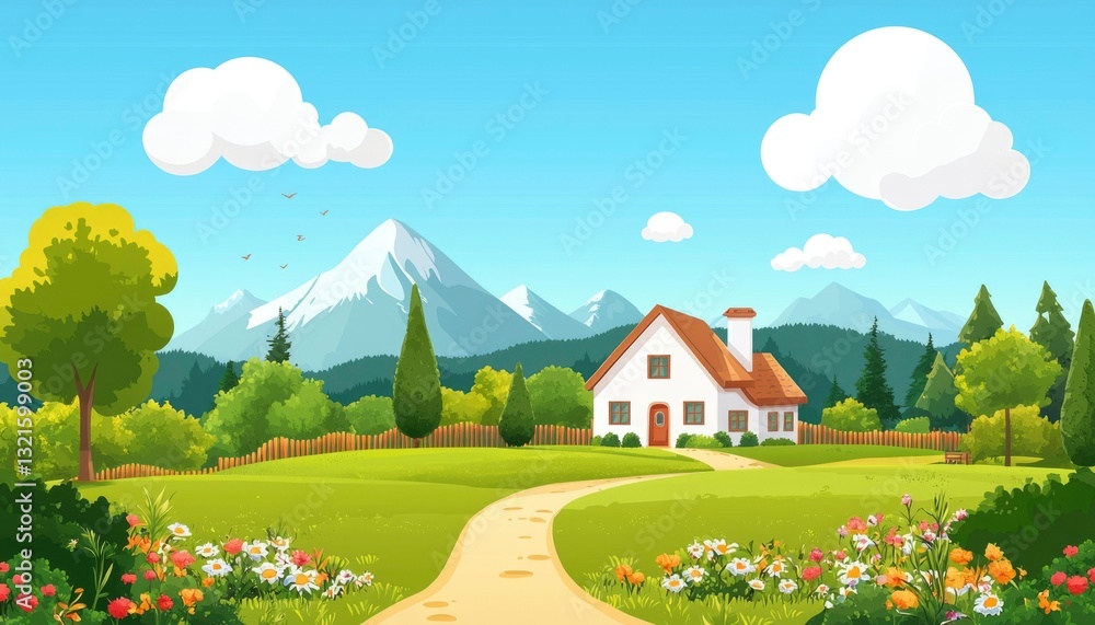 Fototapeta premium Rural home nestled in mountains