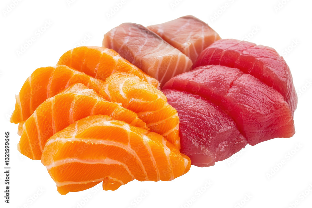 Assorted Fresh Sushi Slices on White Background for Culinary Presentation Assorted Fresh Sushi Slices on White Background for Culinary Presentation
