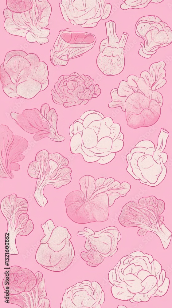 A Delicate and Elegant Seamless Pattern of Vegetables in Pastel Pink A Delicate and Elegant Seamless Pattern of Vegetables in Pastel Pink