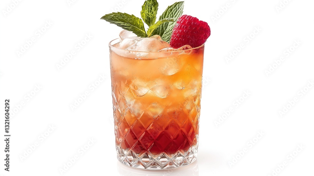 Classic mojito cocktail with raspberry and mint isolated on white Classic mojito cocktail with raspberry and mint isolated on white