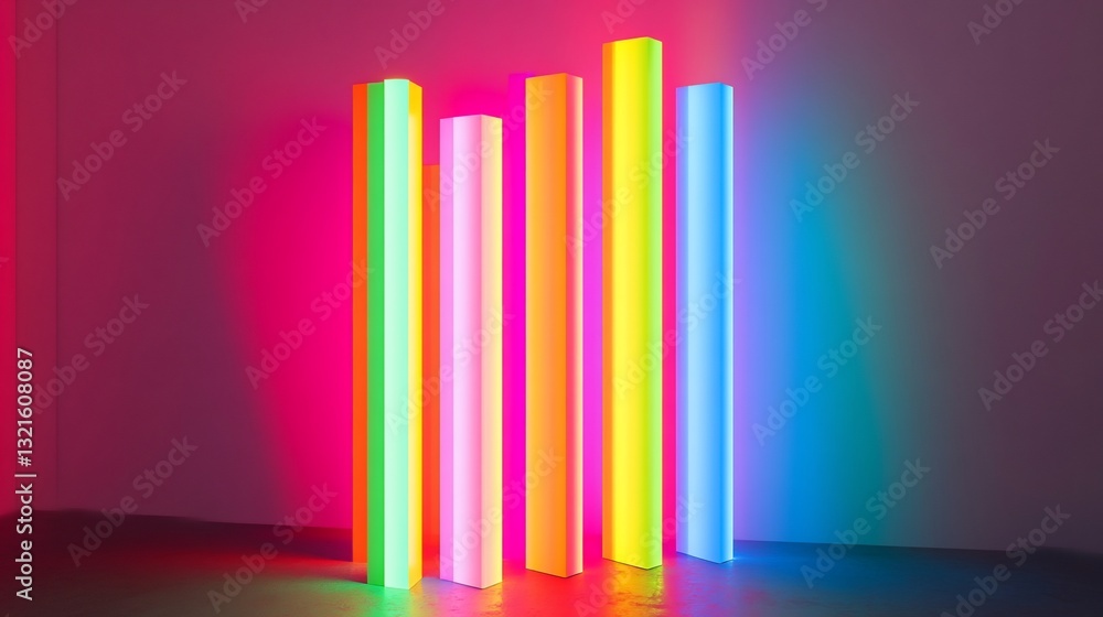 Obraz premium Vibrant Neon Light Columns Installation Art