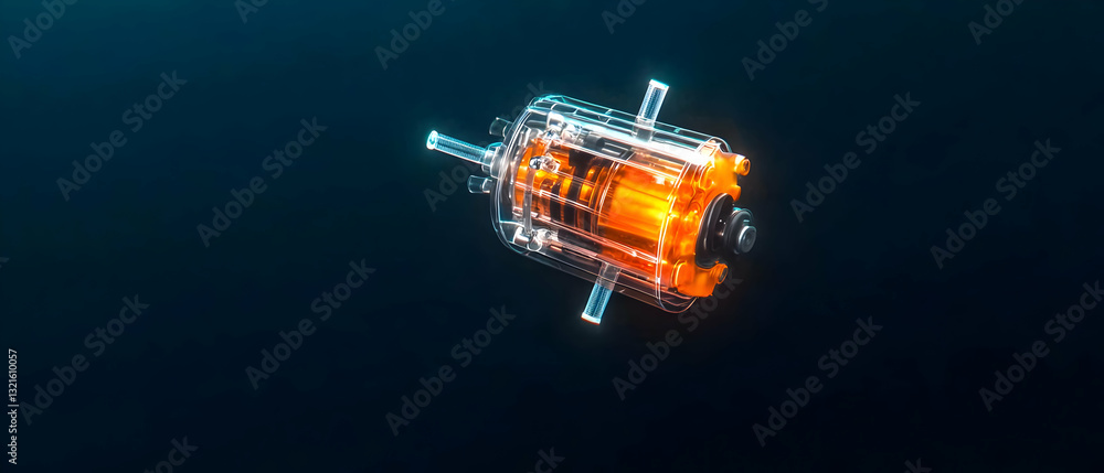 Naklejka premium Voxel Orange Glowing Core With Transparent Shell Floating In Dark Blue Digital Environment 3D Render