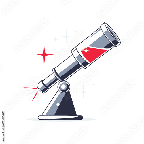 Vector illustration of a sleek telescope on a stand, symbolizing astronomy, space exploration, and stargazing in a modern design.