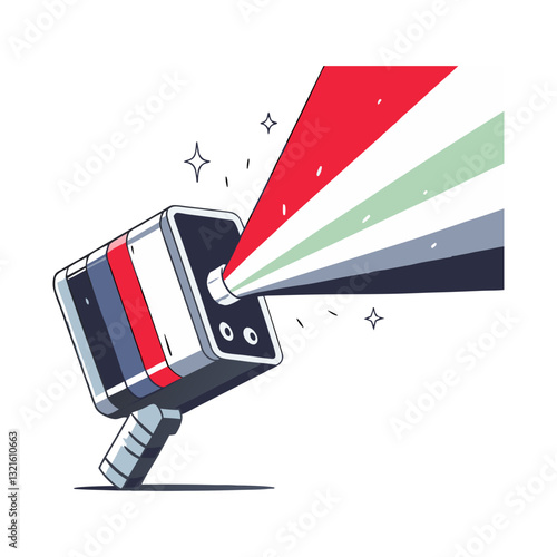 Vector illustration of a futuristic projector emitting colorful light beams, symbolizing technology, innovation, and digital projection in a modern design.