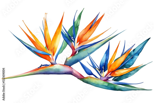 Vibrant Bird of Paradise Flowers Watercolor Painting on Black Background