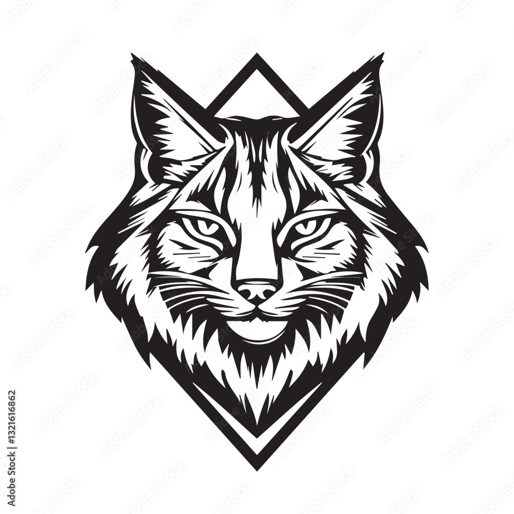 Fototapeta premium muzzle of a wild cat lynx on a background of a rhombus, logo, graphics 