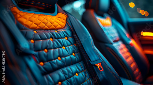 Luxurious Car Interior with Stylish Heated Seats and Vibrant Colors