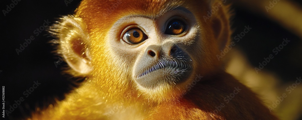 Fototapeta premium A close up shot of a primate with golden fur