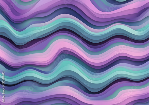 Wavy lines create a serene abstract background in shades of purple and teal for creative design projects