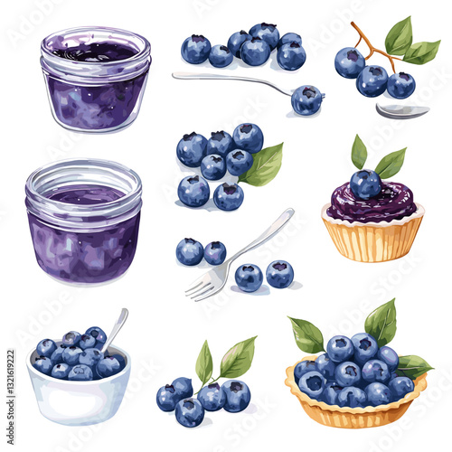 Set of blueberries generative AI
