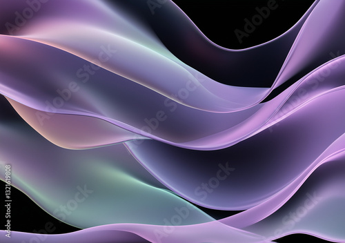 Wavy lines in purple and green on a black background create a mesmerizing abstract design with flowing movement