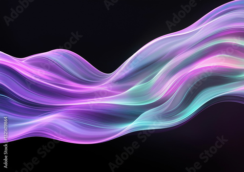 Vibrant wavy lines create a striking contrast against a black background in purple and green tones
