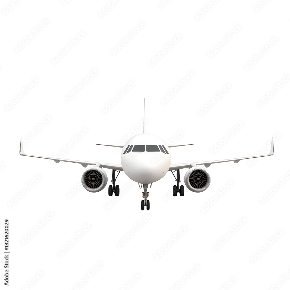 A commercial aircraft in flight isolated on a clean white background A commercial aircraft in flight isolated on a clean white background