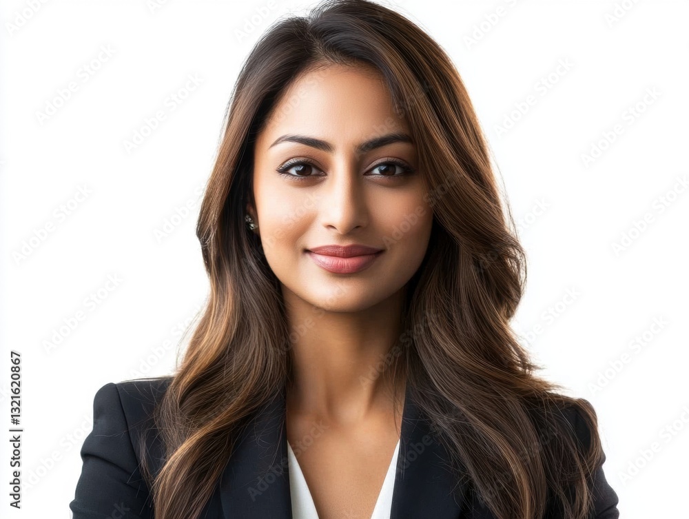 Professional woman in formal attire poses against a plain backdrop Professional woman in formal attire poses against a plain backdrop