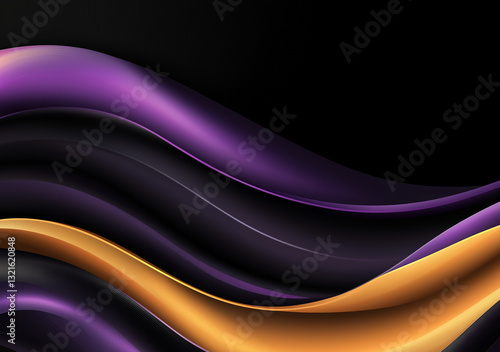 Colorful wave patterns on a black background create a vibrant atmosphere with a mix of purple and orange tones