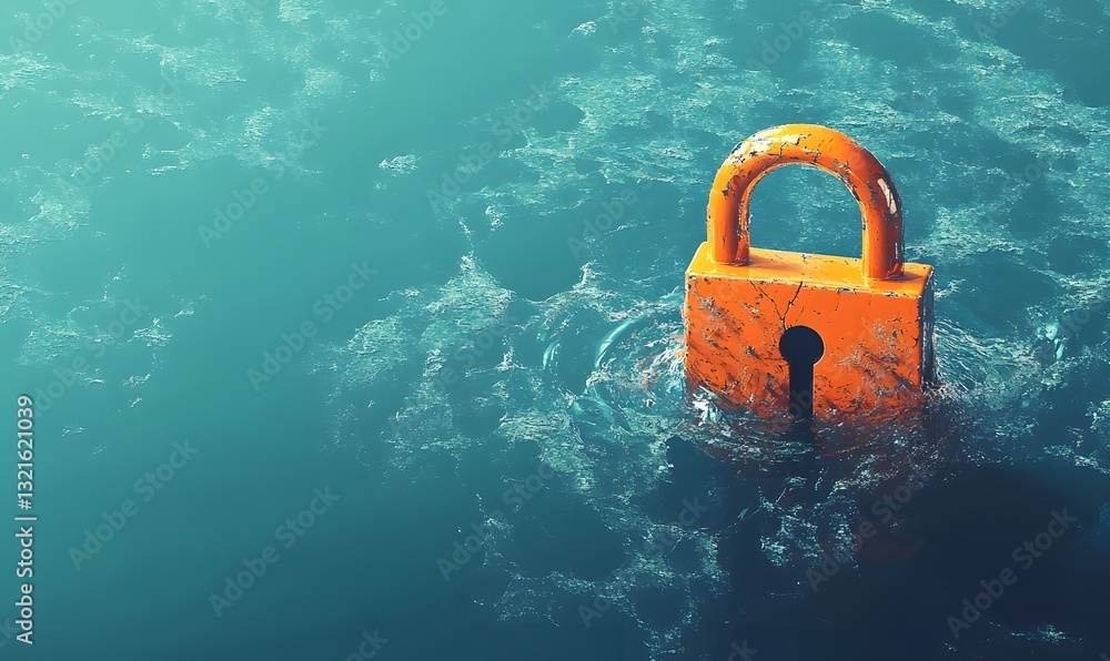 Fototapeta premium a padlock submerged in water, symbolizing security issues.