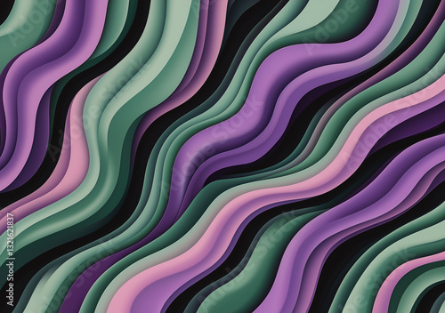Wavy lines in soft shades of purple and green create a calming abstract pattern suitable for various design projects