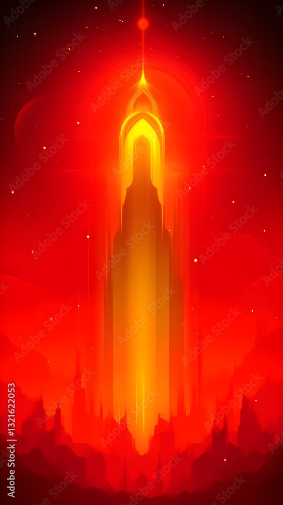 Fototapeta premium Fiery Tower Ascends Red Planet