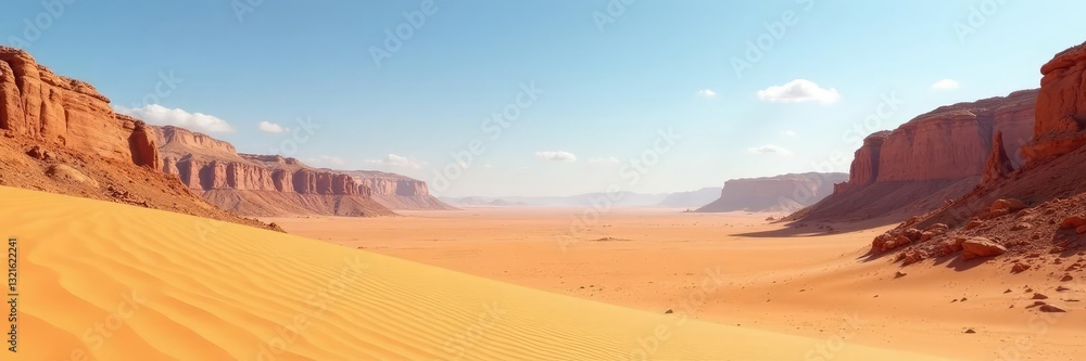 Desert landscape with rocky hills and sand dunes, solitude, emptiness Desert landscape with rocky hills and sand dunes, solitude, emptiness