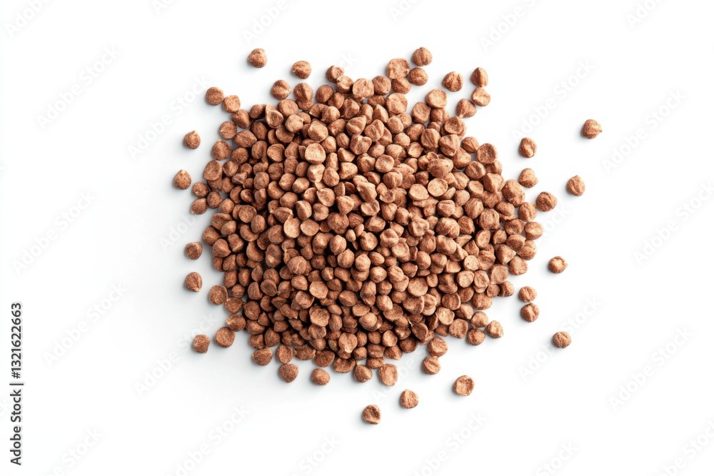Pile of kamut grains, isolated on white background, top view, high contrast, commercial product photography, lifelike food representation Pile of kamut grains, isolated on white background, top view, high contrast, commercial product photography, lifelike food representation