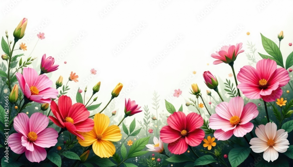 Fototapeta premium Foliage with flowers isolated on white background, flowers, garden, flowers