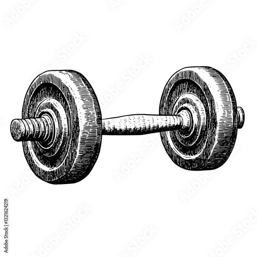Engraved vector illustration of a classic dumbbell designed for tattoo art and packaging concepts