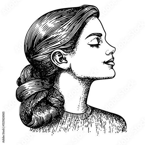 Elegant profile engraving capturing the essence of beauty and grace in a timeless illustration suitable for tattoos and design