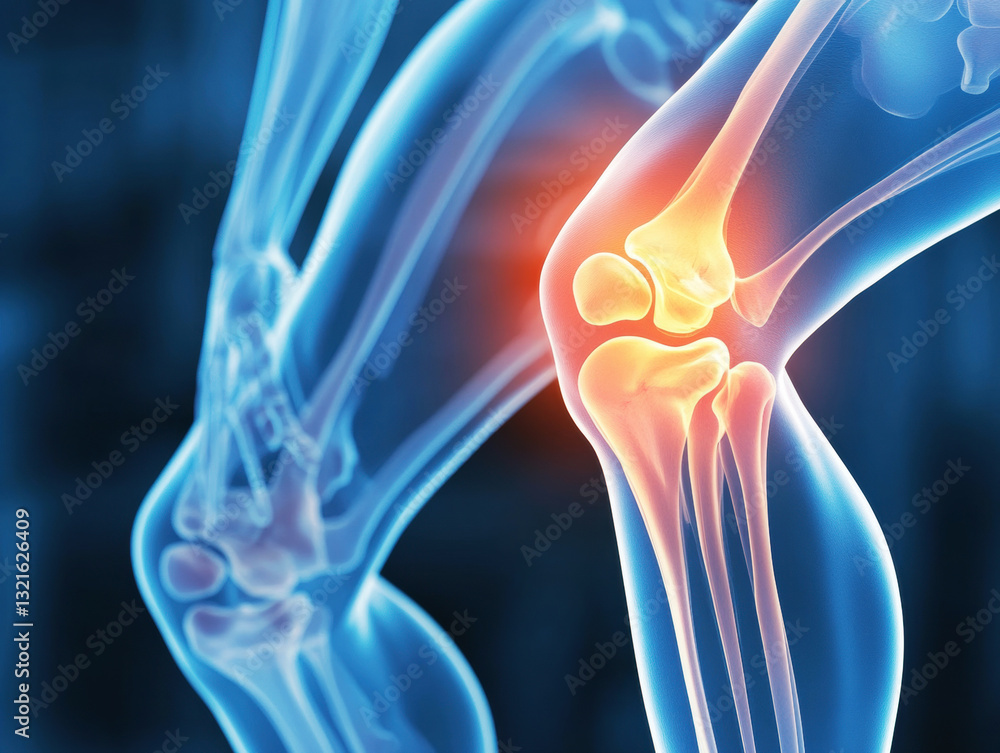 Visual representation of a human knee joint anatomy in detail Visual representation of a human knee joint anatomy in detail