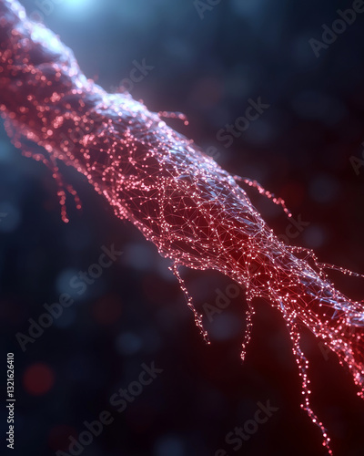 Healthcare innovation. glowing red network of interconnected nodes on dark background