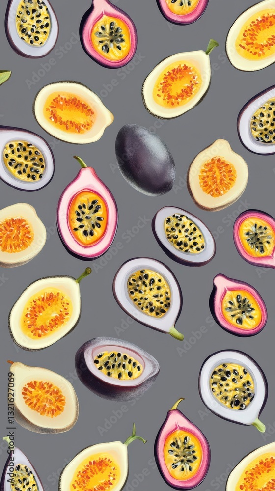 Stunning Passion Fruit and Fig Slices Pattern Design Stunning Passion Fruit and Fig Slices Pattern Design