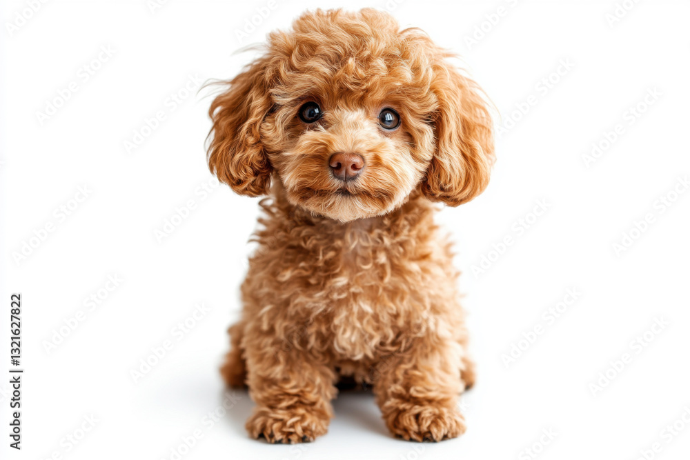 Cute fluffy dog with curly fur sitting on a white background Cute fluffy dog with curly fur sitting on a white background