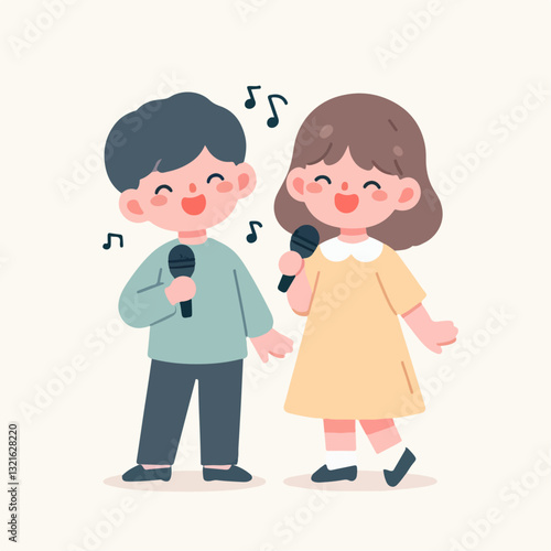 cute cartoon couple singing together