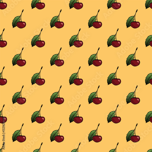 Seamless pattern with cherry doodle for decorative print, wrapping paper, greeting cards, wallpaper and fabric