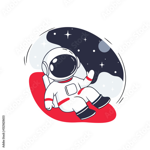 Vector illustration of a cute astronaut floating in space against a starry night sky, creating a whimsical and cosmic-themed design.
