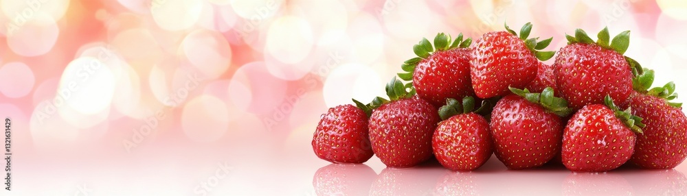A vibrant pile of fresh strawberries with a soft, blurred pink background, creating a sweet and inviting atmosphere. A vibrant pile of fresh strawberries with a soft, blurred pink background, creating a sweet and inviting atmosphere.