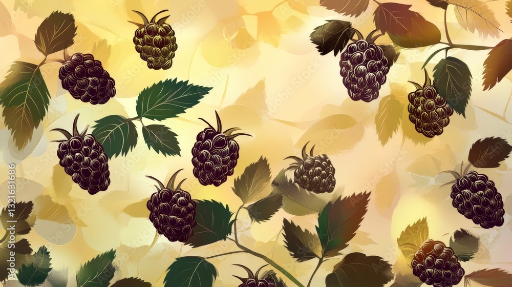 Naklejka premium Stunning Raspberry Pattern: A Delicate Botanical Print