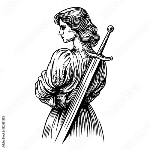 Fierce warrior woman vector illustration with sword ready for battle