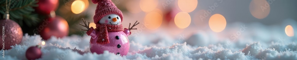 Obraz premium pink ceramic ornament in the shape of a snowman, sparkling ornaments, ceramic ornaments, winter wonderland