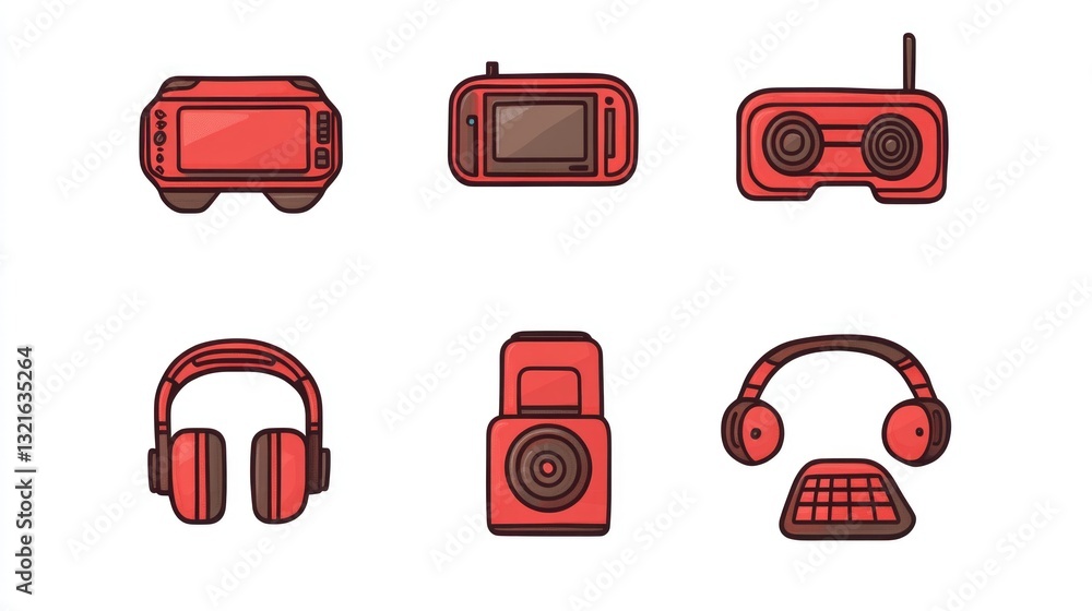Red outline electronic devices Red outline electronic devices