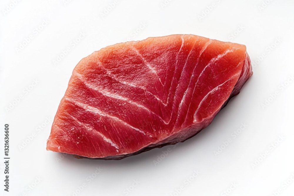 Raw tuna steak on white background, top view, high contrast, commercial food photography Raw tuna steak on white background, top view, high contrast, commercial food photography