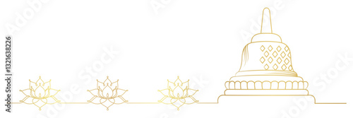 Happy Vesak Day with Lotus Flower and Temple line art vector 4