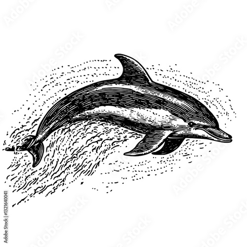 Engraved dolphin design captures playful movement and oceanic beauty for tattoo and packaging art