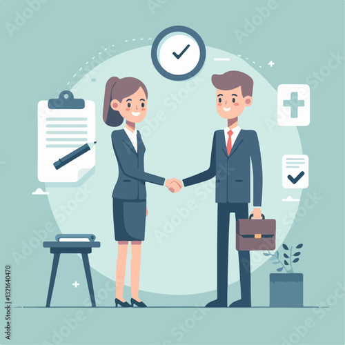 business man and secretary shaking hands