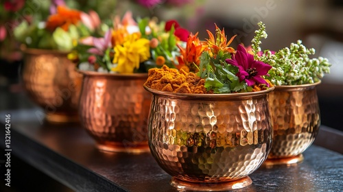 Wallpaper Mural Exquisite Copper Vessel Curry Display with Vibrant Spice Arrangement - Stock Photo Torontodigital.ca
